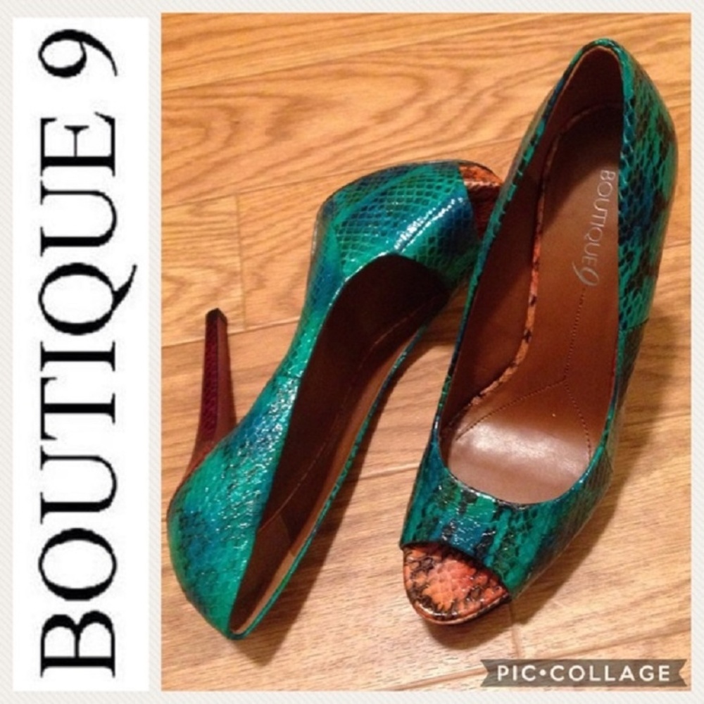 Snakeskin Textured Multi Color Open Toe Pumps